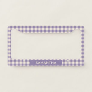 Classic Lavender Gingham Check Personalized Name License Plate Frame