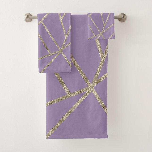 Classic Lavender Gold Geo #1 Bath Towel Set (Insitu)