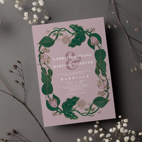 Classic lavender green gold vine floral wedding invitation