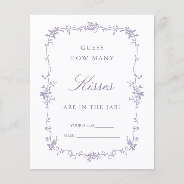 Classic Lavender 'Guess How Many' Bridal Game (Front)