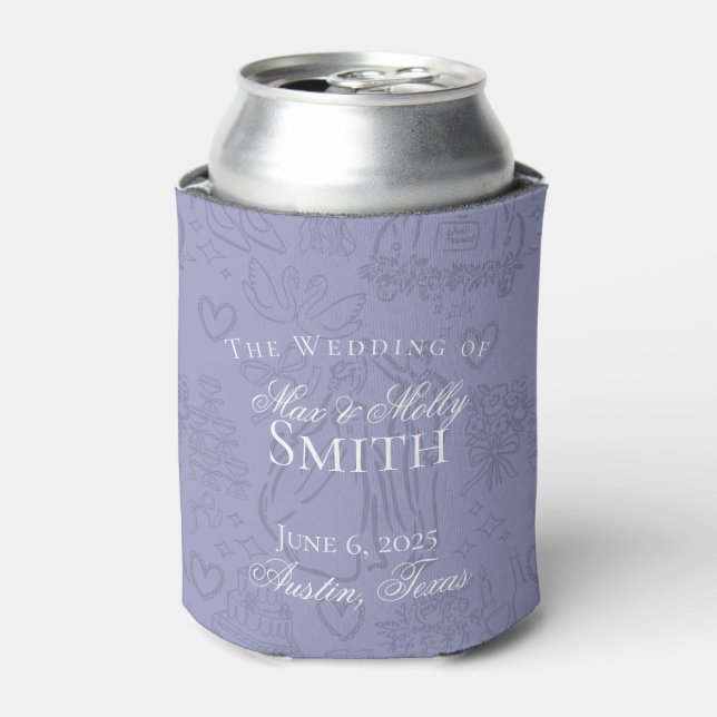 Classic Lavender Hand Drawn Sketch Wedding Favor Can Cooler (Can Front)