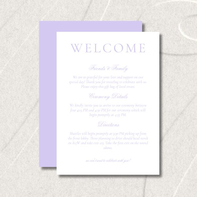 Classic Lavender Minimalist Wedding Welcome Program (Classic Lavender Minimalist Wedding Welcome Program
)