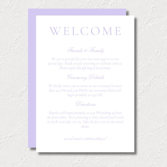 Classic Lavender Minimalist Wedding Welcome Program (Classic Lavender Minimalist Wedding Welcome Program)