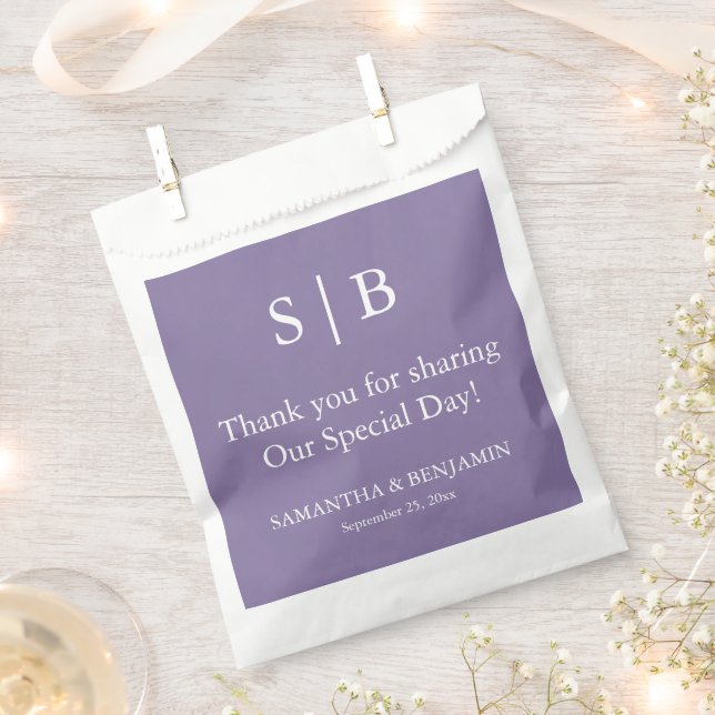 Classic Lavender Monogram Wedding Favor Bag (Clipped)