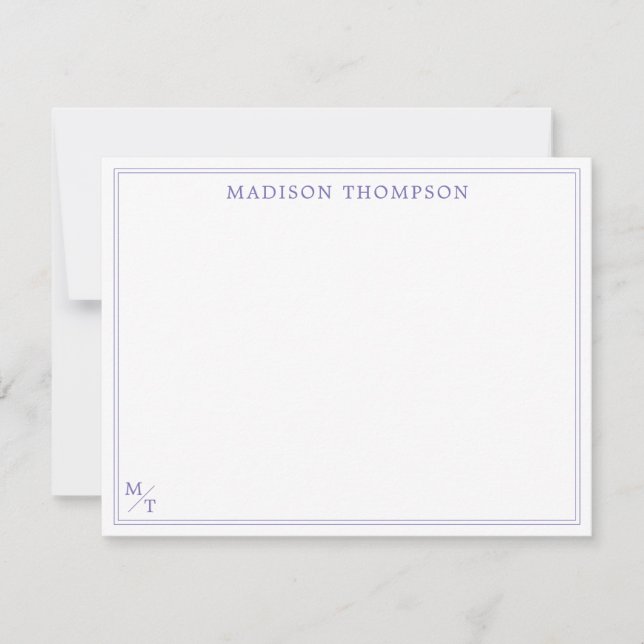 Classic Lavender Purple Monogram Note Card (Front)