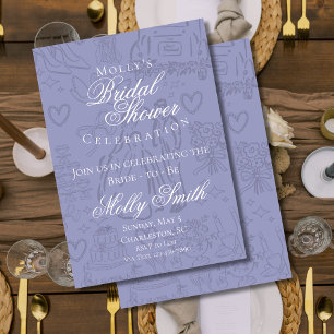 Classic Lavender Wedding Sketch Bridal Shower Invitation