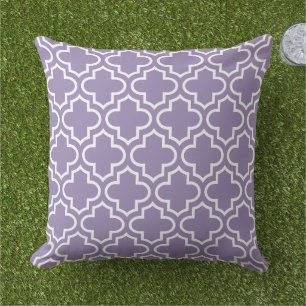 Classic Lavender White Quatrefoil Trellis Outdoor Pillow