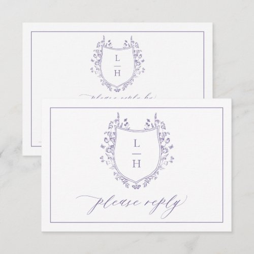 Classic Lavender Wildflower Monogram Crest RSVP Card