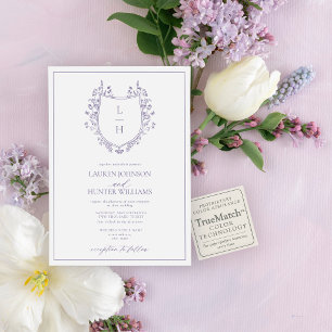 Classic Lavender Wildflower Monogram Crest Wedding Invitation