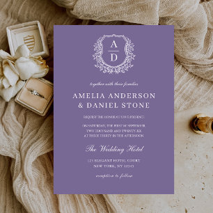 Classic Lavender Wildflower Monogram Crest Wedding Invitation
