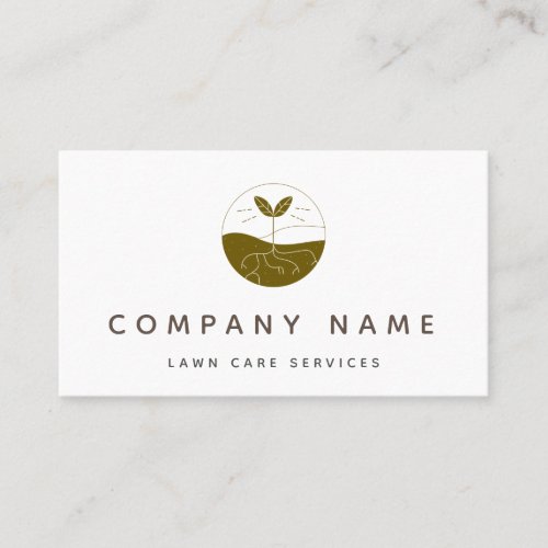 Classic Lawn Care Services Leaves  Roots Logo Business Card