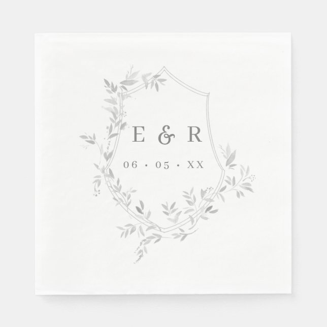 Classic Leafy Crest Wedding Monogram Napkins (Front)