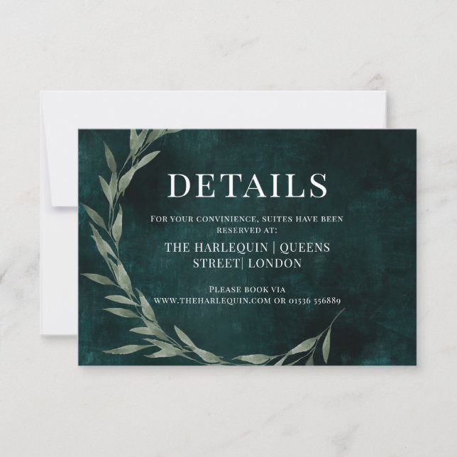 Classic Leaves dreamy drama EMERALD RSVP Card (Front)
