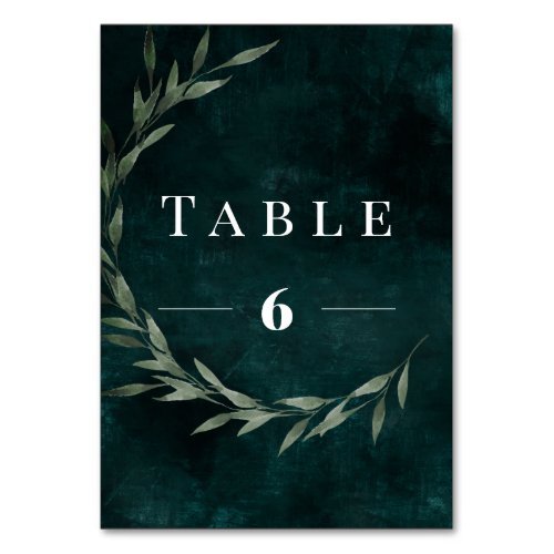 Classic Leaves dreamy drama Emerald Table Number