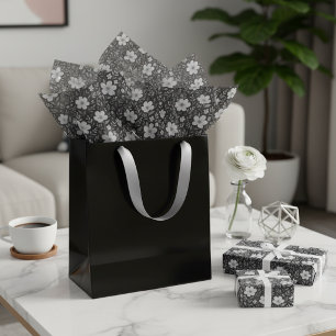Classic Leaves Floral Art Pattern On Gray Black Tissue Paper