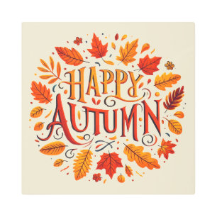 classic leaves & Happy Autumn  Metal Print