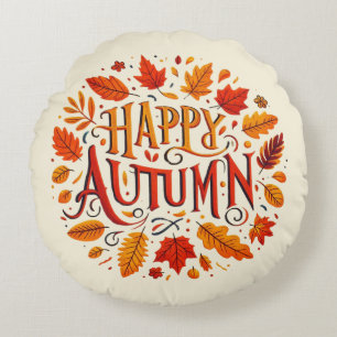 classic leaves & Happy Autumn Round Pillow