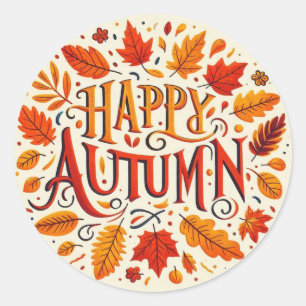 classic leaves & Happy Autumn Round Sticker