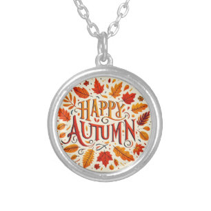 classic leaves & Happy Autumn Silver Plated Necklace