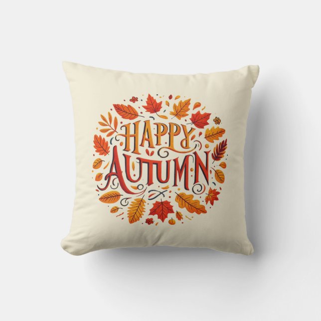 classic leaves & Happy Autumn  Throw Pillow (Front)