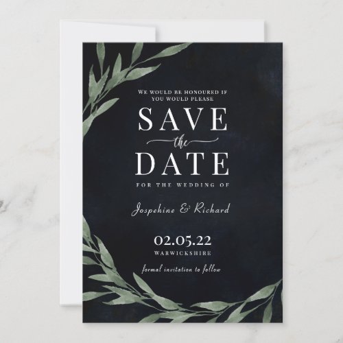Classic Leaves Midnight save the date Invitation