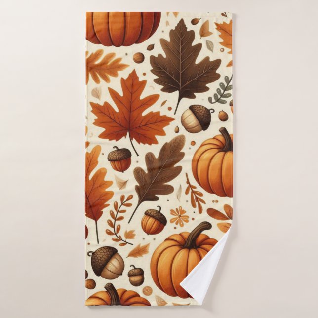 classic leaves/pumpkins/acorns Autumn  Bath Towel (Bath Towel)