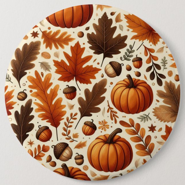 classic leaves/pumpkins/acorns Autumn  Button (Front)