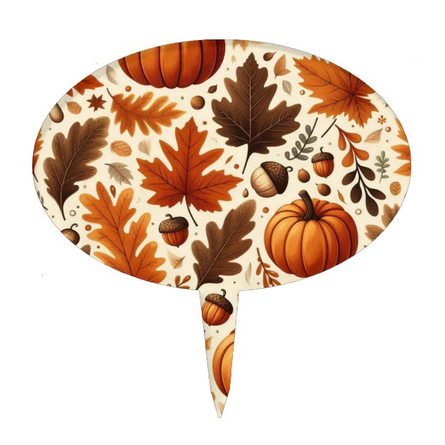 classic leaves/pumpkins/acorns Autumn  Cake Topper (Front)