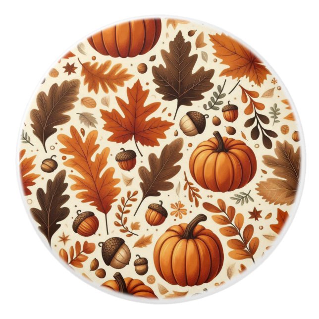 classic leaves/pumpkins/acorns Autumn  Ceramic Knob (Front)