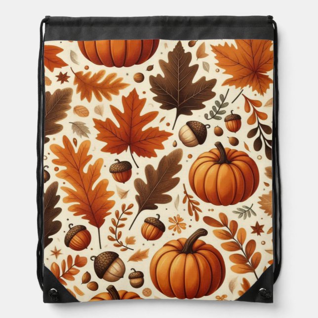classic leaves/pumpkins/acorns Autumn  Drawstring Bag (Front)