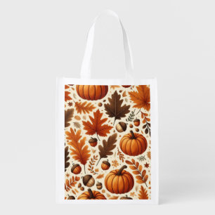 classic leaves/pumpkins/acorns Autumn Grocery Bag