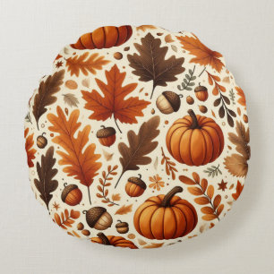 classic leaves/pumpkins/acorns Autumn  Round Pillow