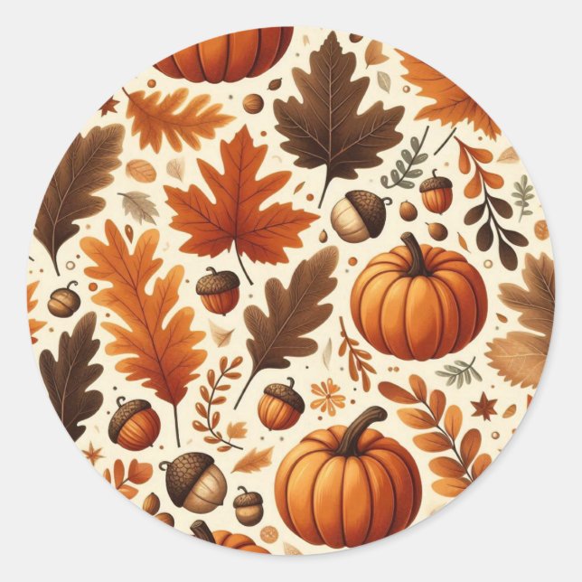 classic leaves/pumpkins/acorns Autumn  Round Sticker (Front)