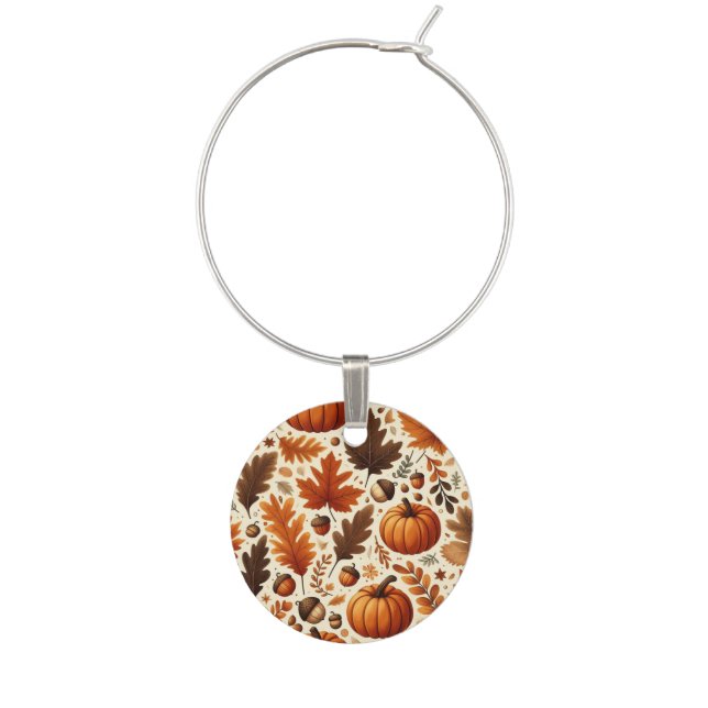 classic leaves/pumpkins/acorns Autumn  Wine Charm (Front)