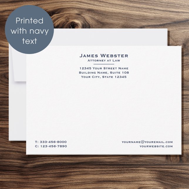 Classic Legal Attorney Note Card Navy Template (Creator Uploaded)