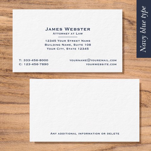 Classic Legal  Professional Blue Business Card