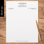 Classic Legal & Professional Business Black Letterhead<br><div class="desc">Create your own bespoke business stationery with this elegant and professional letterhead. A combination of classic serif type with a formal layout adds to the traditional style. The lettering is printed in black, on a crisp white paper with a matte finish. There's also a range of other paper stock to...</div>
