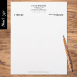 Classic Legal & Professional Business Black Letterhead<br><div class="desc">Create a professional appearance with this classic business letterhead. A combination of traditional serif type and a formal layout adds to the feeling of luxury. Personalize the template with your name, profession, address, website and email. Additional information can be included at the bottom. This versatile design would suit many different...</div>