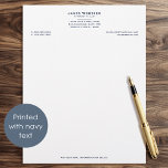 Classic Legal & Professional Business Navy Blue Letterhead<br><div class="desc">Create a professional appearance with this classic business letterhead. Combine traditional serif type and a formal layout for a stylish look. Personalize the template with your name, profession, address, website and email. Additional information can be included below. This editable design is ideal for a wide range of professionals, including lawyers,...</div>