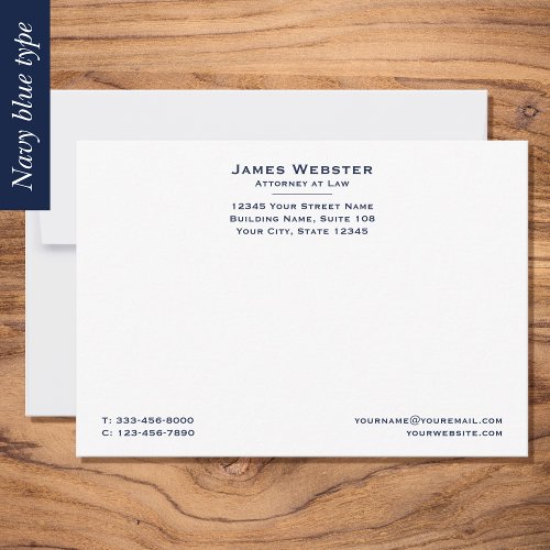 Classic Legal  Professional Navy Blue Note Card