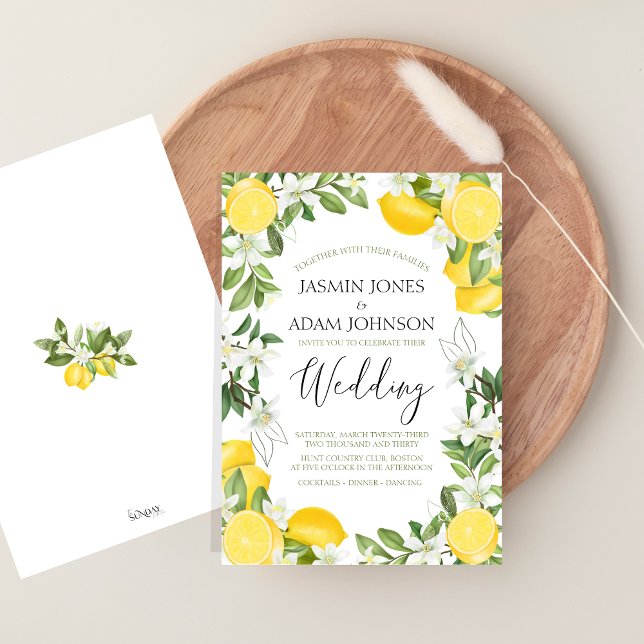Classic Lemon Greenery Summer Wedding Invitation (Citrus Lemons and Greenery Summer Fruits Wedding Invitation)