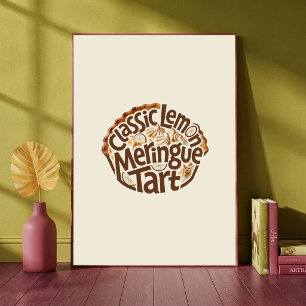 Classic Lemon Meringue Tart Food Typography Retro Poster