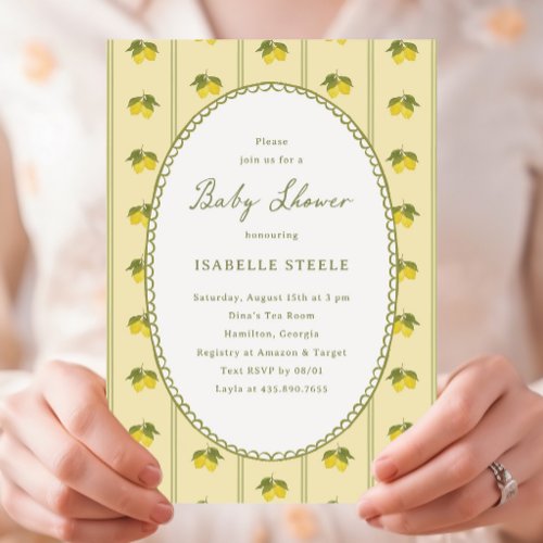 Classic Lemon Stripe Pattern Baby Shower Invitation