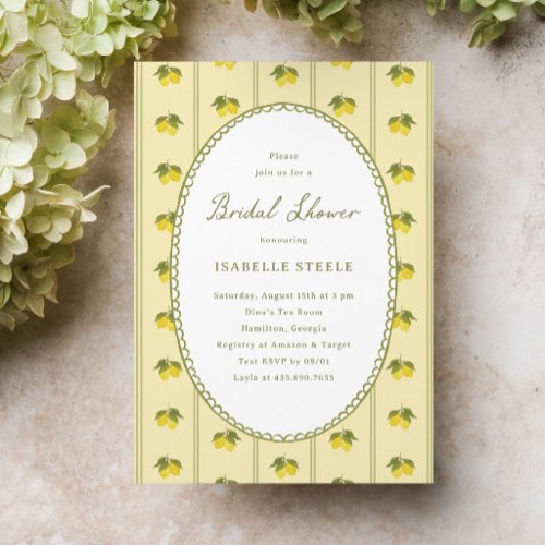 Classic Lemon Stripe Pattern Bridal Shower Invitation