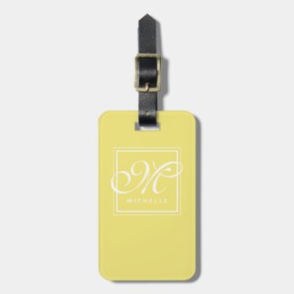 Classic Lemon Yellow and White Script Monogram Luggage Tag