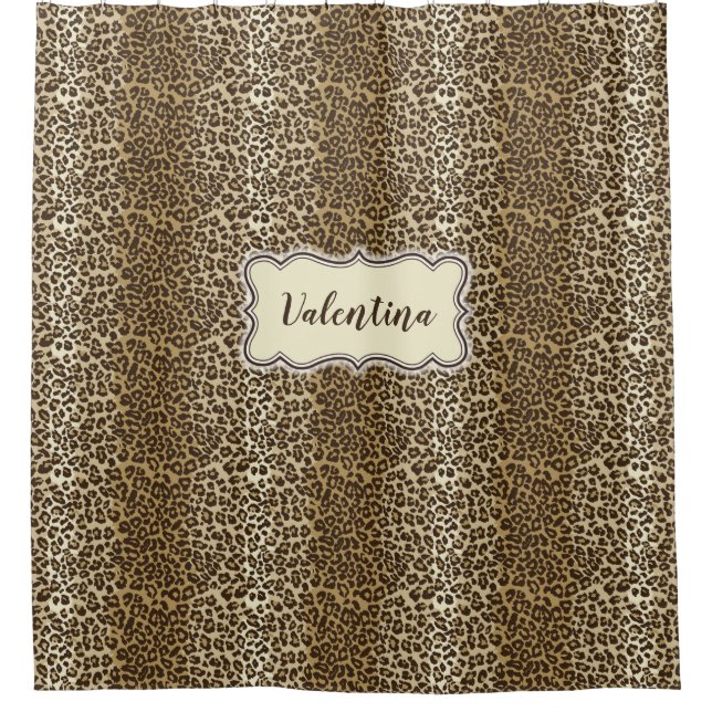 Classic Leopard Pattern with Custom Name Shower Curtain (Front)