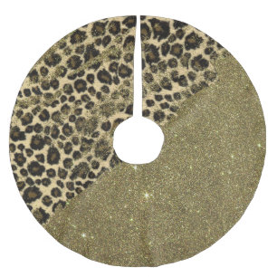 Classic Leopard Print Brushstrokes on Faux Glitter Brushed Polyester Tree Skirt