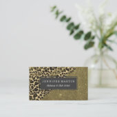 Classic Leopard Print Brushstrokes on Faux Glitter Business Card (Standing Front)