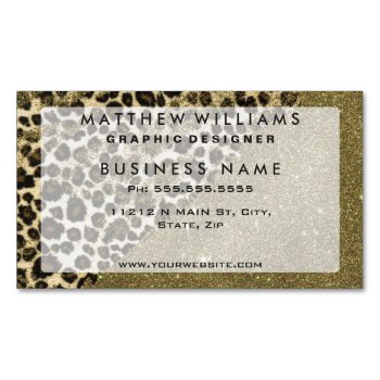 Classic Leopard Print Brushstrokes On Faux Glitter Business Card Magnet by BlackStrawberry_Co at Zazzle