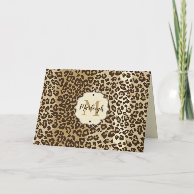 Classic Leopard Print Custom Monogram Name Letterpress Thank You Card (Front)